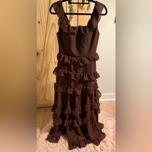 Chic Ruffle Maxi Dress in Rich Brown